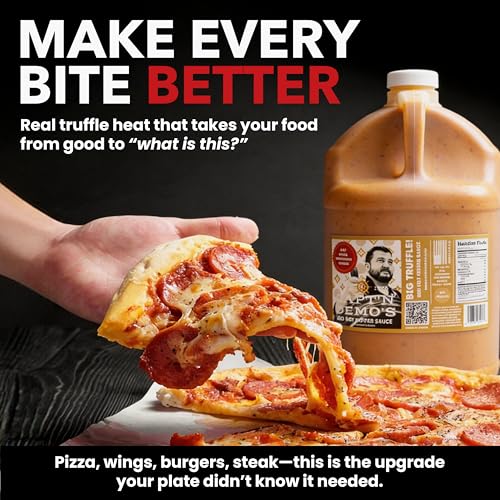 Image of CAPTAIN DEMO's BIG TRUFFLE Red Hot Pepper Sauce - 1 Gallon Bottle, Gourmet Hot Sauce Withb Black & White Truffle Oil, Garlic, Hot Honey Heat - Never Leave Home Without Capt'n Demo!