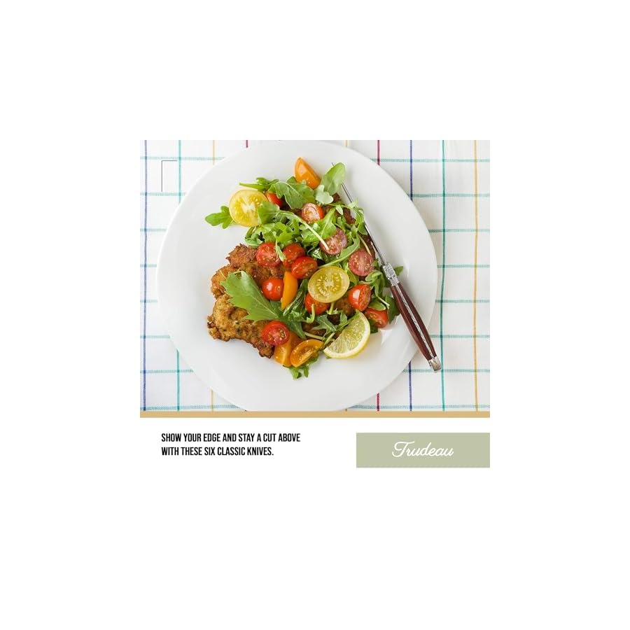 Trudeau Set of 6-Brown & Gray Laguiole Steak Knives with Pakkawood Handles, Stainless/Wood