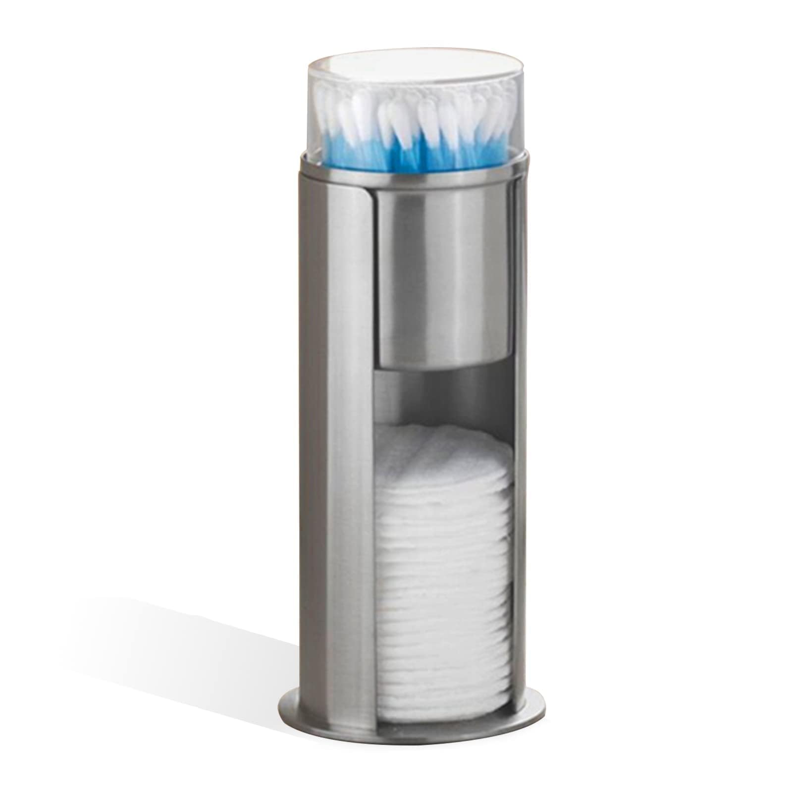 HERCHR Dispensador de hisopones de algodón de acero inoxidable con tapa, soporte de almohadilla de algodón desmontable para el baño, caja de almacenamiento de hisopones de altura de 18,5 cm