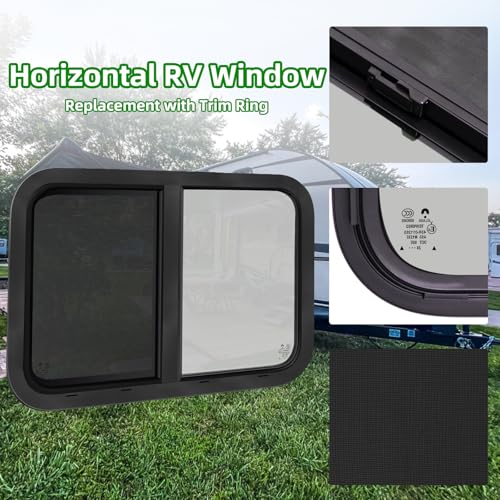 Image of 48 inchW x 22 inchH RV Windows for Cargo Trailer Camper,Tinted Horizontal Sliding | RV Cargo Trailer Camper Window Replacement w /Screen&Trim Ring,Fit 15 /16 inchor 1-3 /8 inch Thick Wall,Allow Error 1 /16 inch,DOT Approved
