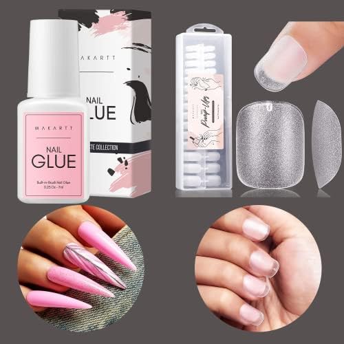 Makartt Super Strong Nail Glue for Press On Nails with Brush Bundle with Makartt Squoval Nail Tips Extra Short 360 PCS Pre-Buffed Soft Gel Nail Tips Full Cover