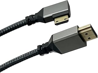 Seadream 4K Angled Mini HDMI to HDMI Cable HDMI 2.0 Male to Mini HDMI Male Braided Cable 4K 60HZ,Gold Plated Aluminum Connector (Braided Right Angled)