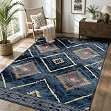 DEFYNEE Tapis de Salon Lavable en Machine 120x180 cm Tapis antidérapant, Tapis de Chambre Style marocain pour Le Salon, l'entrée, la Chambre et la Cuisine, Bleu foncé