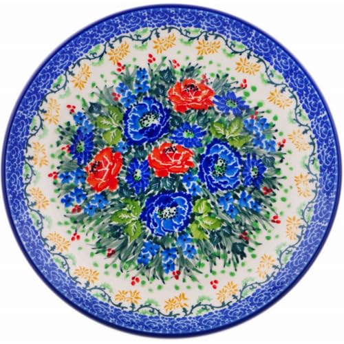 Authentic Polish Pottery Dessert Plate Signature UNIKAT in Vivid Flora Design Handmade in Boles?awiec Poland by Ceramika Artystyczna + Certificate of Authenticity
