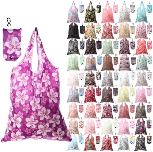 Paterr 46 Pcs Foldable Reusable Grocery Bags Bulk Machine Washabl...