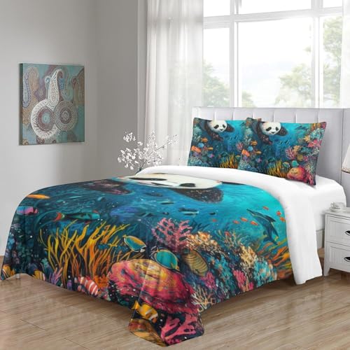 Set de housse de couette 3 pièces panda imprimé 3D microfibre double
