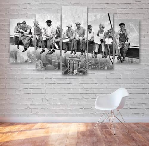 Tableaux abstraits moderne 5 pièces Déjeuner au sommet d'un gratte-ciel pour salon