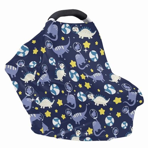 Image of Dinosaur Car Seat Cover for Baby Carseat - Infant Car Seat Cover for Sun - Breathable Nursing Cover Up for Breastfeeding, Lightweight Car Seat Canopy