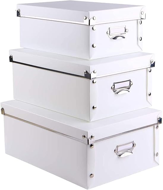 XUCHUN Decorative Storage Box with Lids,Set of 3 Waterproof Foldable Plastic Box Multiple Sizes for Toys/Socks/OfficeWhite