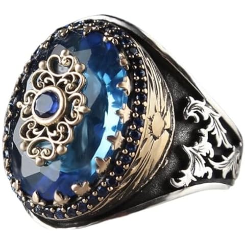SOHO SILVERS Blauer Topas Stein Silber Männer Ring Feiner Schmuck Mode Ringe Cover