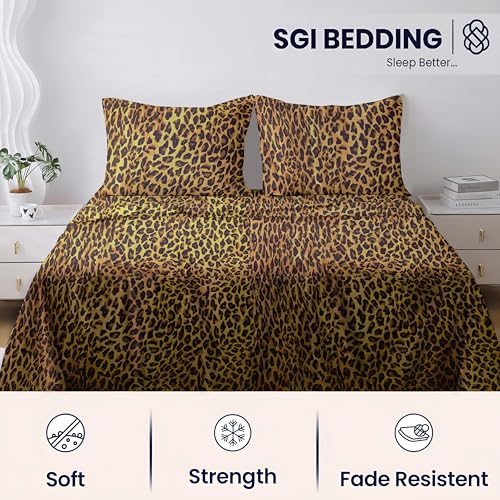 Image of SGI bedding 600 Thread Count 100% Egyptian Cotton California King Sheet Set Leopard Print - Luxury 4-Piece Soft Bed Sheets, Hotel-Quality Bedding, 16 inch Deep Fitted, Cooling, Durable & Non-Pilling