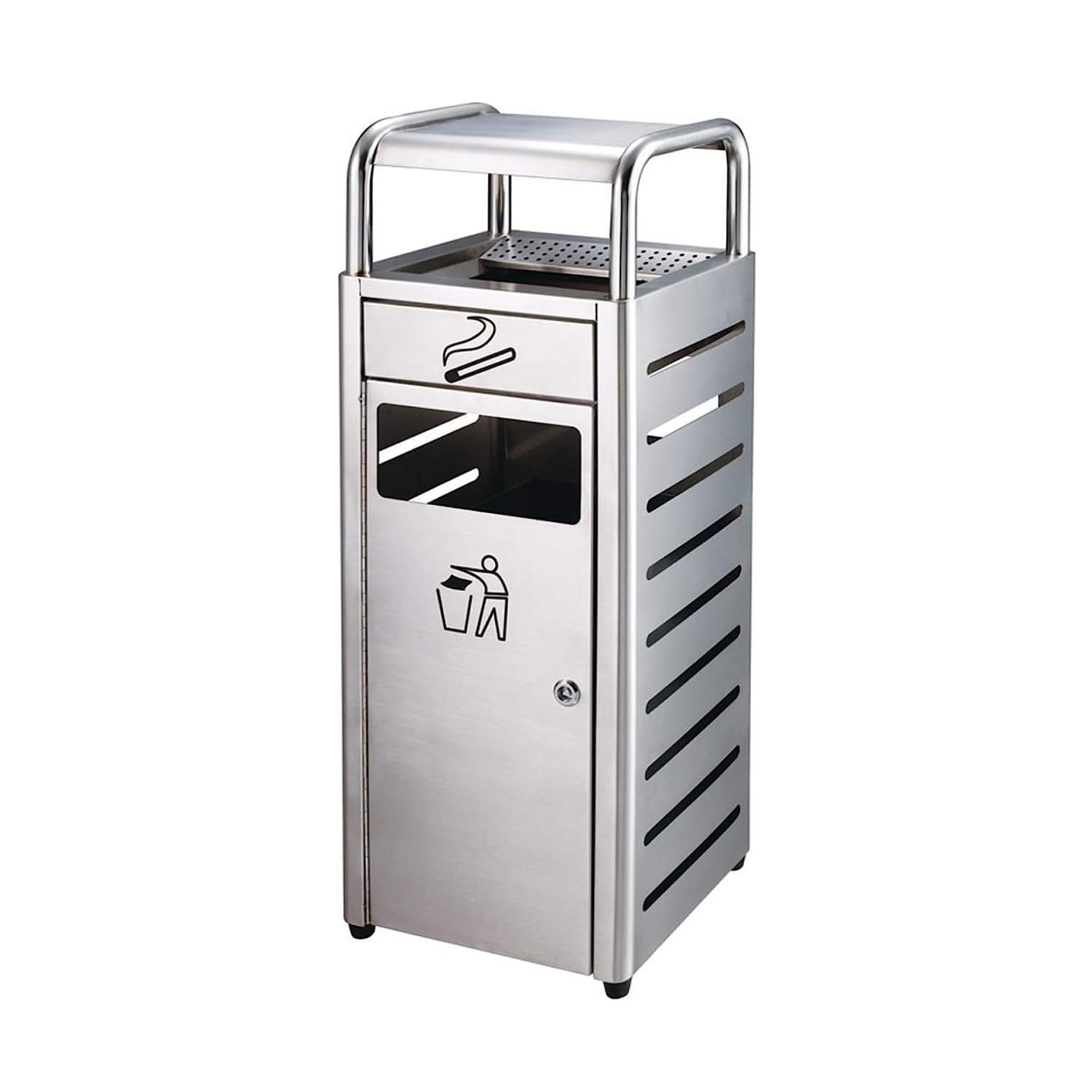 Poubelle en acier inoxydable extérieure avec cendrier et poubelle à baril intérieur - Poubelle verticale d'ascenseur de hall d'hôtel - Disponible pour hôtel jardin extérieur (Silver, Taille unique)