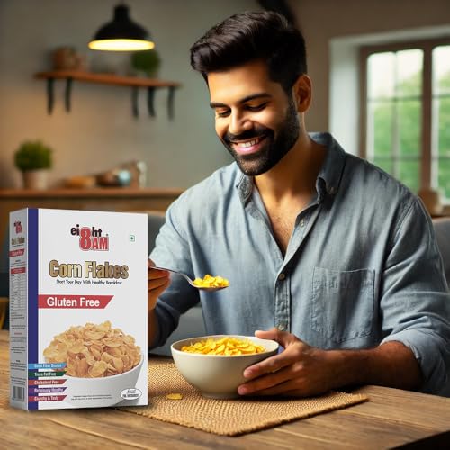 Image of 8AM Corn Flakes Gluten Free 300g, 99% Fat Free, & Cholesterol Free, Trans Fat, Artificial Additives, Crunchy & Delicious, Nutritious Whole Grain Breakfast Cereal