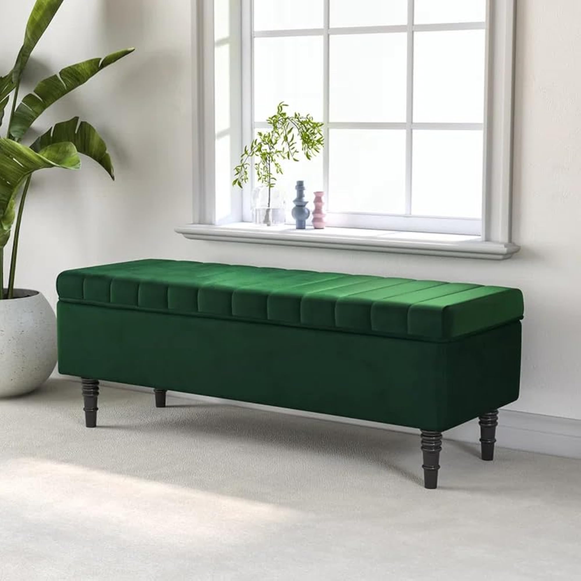 Ethier 2 Seater Ottoman Bench with Storage, Green