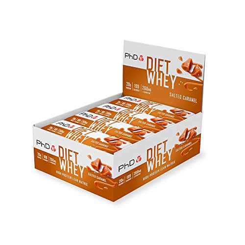 PHD Nutrition Diet Whey - Barritas nutricionales de suero para dietas altas en proteínas, bajas en azúcar, bajas en carbohidratos, con sabor caramelo salado, 12 x 65g Cover
