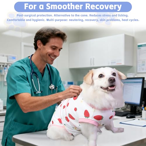 Image of PET Glam Recovery Suit for Dogs Cats, After Surgery, Alternative E-Collar Dog CAT. PET Shirt Breathable Abdominal Wounds, Neuter Cotton, Prevent Licking Onesie Surgical (RED, XS)