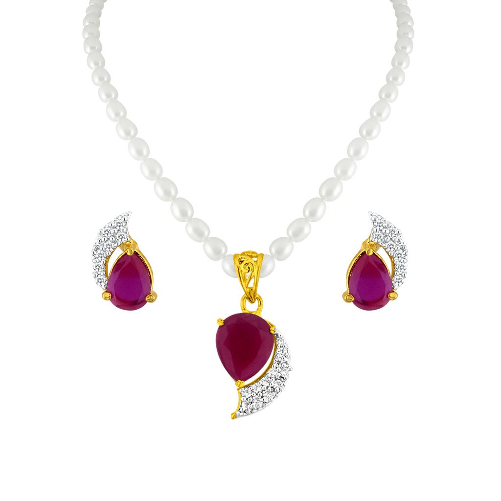 Sri Jagdamba Pearls Dealer Gold Plated Pearl Drop Necklace Set for Women (Pink and White) |White Oval AA Freshwater Pearls 4-5MM | Radiant Hyderabadi Pearl Set Gift To Women & Girls (B01M00RIIO) Amazon Price History, Amazon Price Tracker