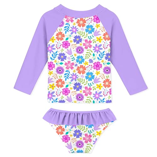 Image of Funnycokid Girls Swimsuit Toddler Bathing Suit Long Sleeve 2 Piece Rash Guard Set for Kids 2-10 Years