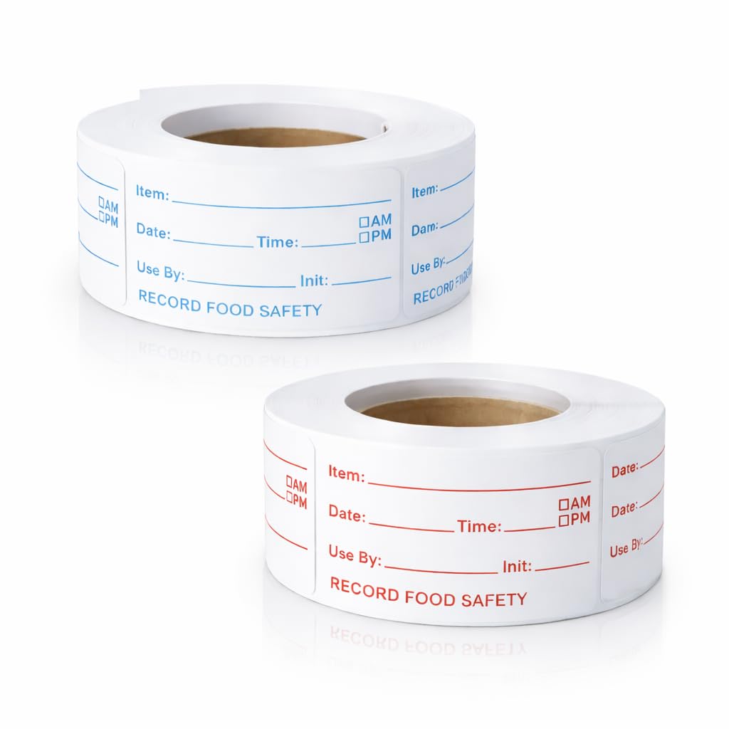 2 Rolls 1000 Pieces Removable Food Stickers, 1 x 2 Inch Food Freezer Lables Removable Food Labels Stickers, Freezer Labels, Date Labels for Food Storage, Buffets, Canning, Easy Peel Off, Red & Blue