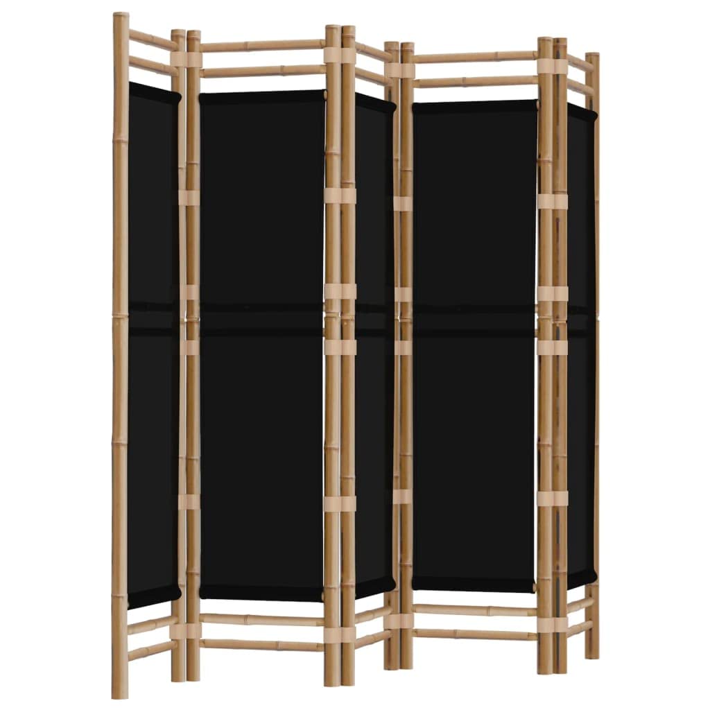 Paravent 5 panneaux en bambou toile noire cloison de séparation pliante modulable pour chambre
