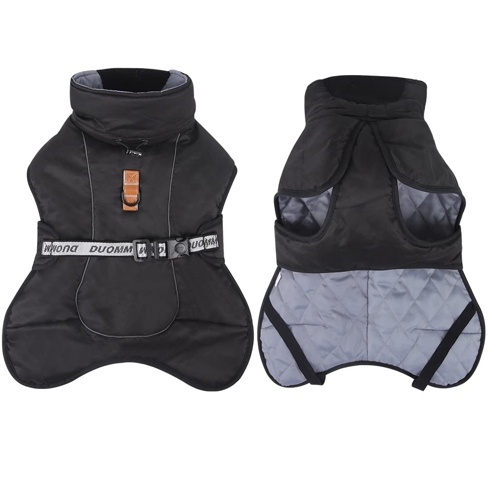 DoggieKit Dog Coats WaterProof Windproof Warm Winter Safe Threaded Reflective Strips Jacket for Medium Large Dogs with Harness Hole Puppy Pet Cold Weather Outfit Clothes Vest (Black - Image 3