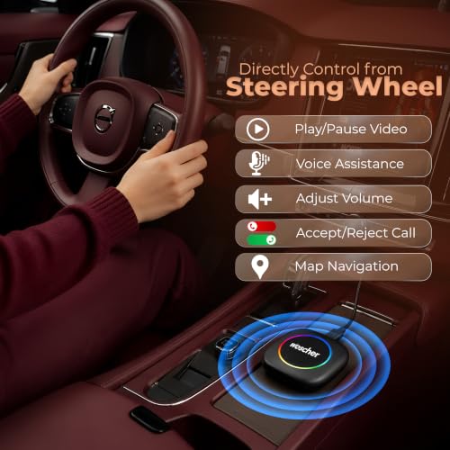 Image of WOSCHER AIRWAVE CarPlay & Android Auto Adapter, Stream YouTube, Netflix, JioHotstar on Car Screen, Converts Wired to Wireless, Qualcomm Octacore Snapdragon, Built-in GPS, 4G SIM Slot, 4GB + 64GB