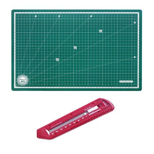 Image of Isomars A3 Self-Healing Cutting Mat with Jumbo Cutter | Non-Slip Craft Cutting Board 450 x 300 mm | Heavy-Duty Utility Knife for Art, Craft, Scrapbooking, Packaging & DIY Projects