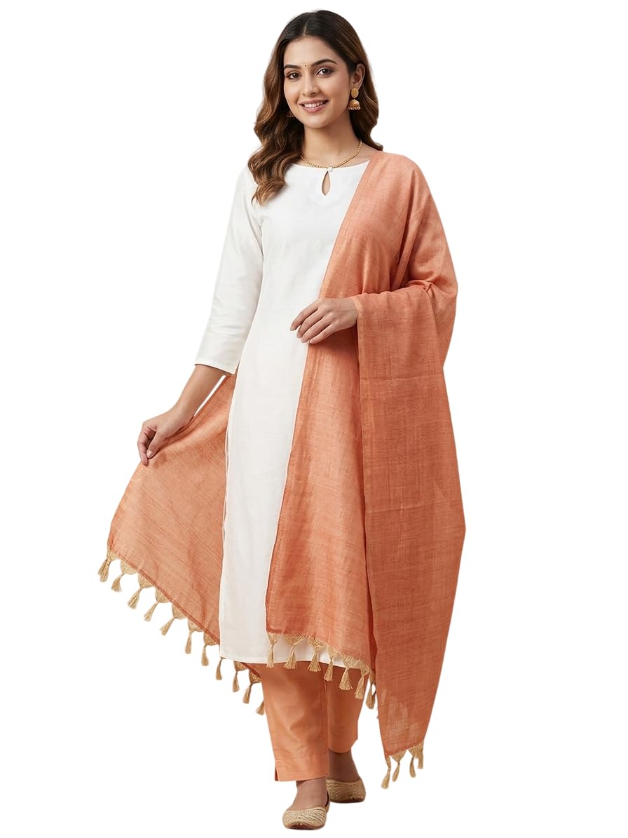 queensider Present cotton silk color orange plain dupatta and body plain for woman & girls. Dupatta for Women | 2.5 Meter loom product Cotton silk Dupatta | Lite pink Traditional Ethnic wear dupatta-picture-0