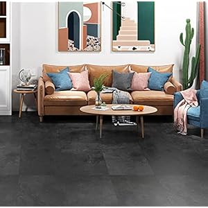 Livelynine Dikke PVC Lijm Vloertegels Antraciet Grijs Lino Lijm Vloer Badkamer Wasbare Lijm Vloertegels 30×30 Vloeren Slaapkamer Vloer Pvc Lijm Parketvloer Woonkamer Keuken, 4 Tegels