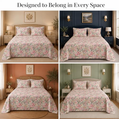 Image of BSB HOME 240 TC Cotton King Size Bedsheet, Premium Soft Breathable Floral Printed Double Bed Sheet, Bed Cover for Bedroom, Durable Bedding, 90 x 100 Inches (229 x 254 cm) - Warm Cream
