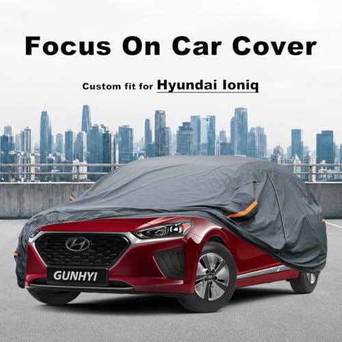 Image of GUNHYI Premium Car Cover Custom Fit Hyundai Ioniq, 16 Layers Heavy Duty Car Cover Waterproof All Weather with Zipper Door for Sun Rain Snow Dust Uv Protection
