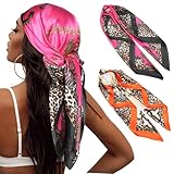 MaopaoBeauty 2 Pack Head Scarf for Women's Hair 35' Square Satin Scarf Like Silk Hair Scarf Tops for Women Hair Wrap 35' Square Head Wrap for Sleeping Hair Bandana Silk Satin Bandanas