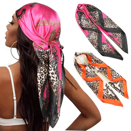 MaopaoBeauty 2 Pack Head Scarf for Womens Hair 35 Square Satin Scarf Like Silk Hair Scarf Tops for Women Hair Wrap 35 Square Head Wrap for Sleeping Hair Bandana Silk Satin Bandanas