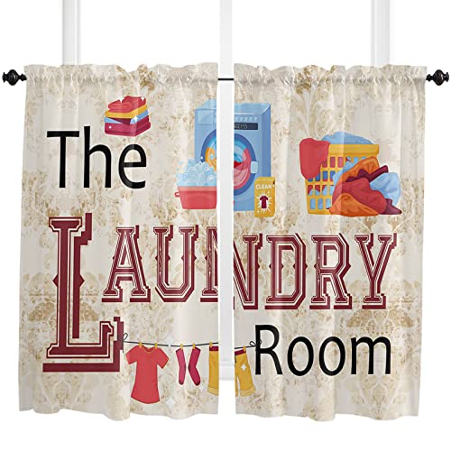 Laundry Room Kitchen Curtain 54 Inch Length,Yellow White Small Short Tiers Curtains Drape,2 Panel Watercolor Window Treatment Rod Pocket Drapery Panels Curtains for Laundry Room/Kitchen Windows 84x54