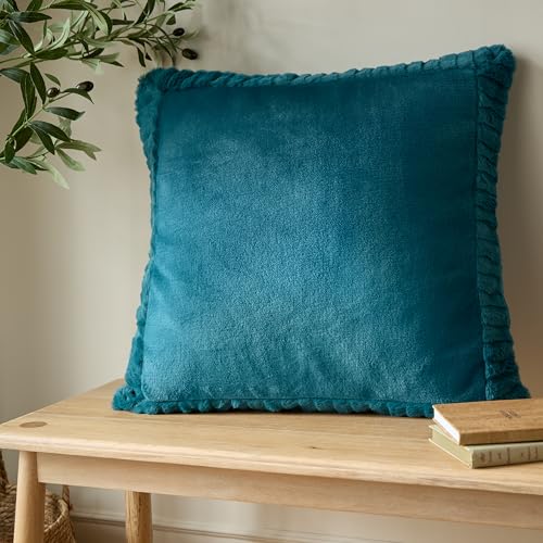 Catherine Lansfield Velvet and Faux Fur 55x55cm Cushion Cover Teal Green