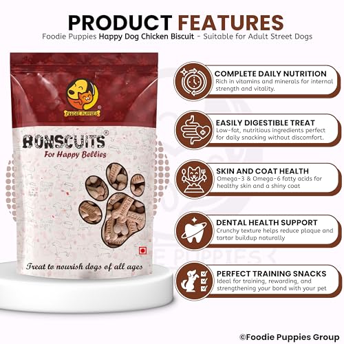 Image of Foodie Puppies Freshly Baked Chicken Flavor Puppy Bone Biscuits for Street Dogs & Puppies - (5kg) Crunchy Texture 100% Natural & Digestible, Enriched with Vitamins & Minerals | Promotes Dental Health