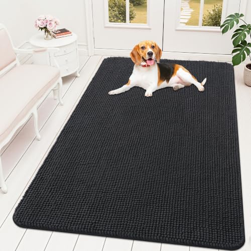 Image of OLANLY Dog Door Mat for Muddy Paws 59x35, Absorbent Chenille Mud Doormat