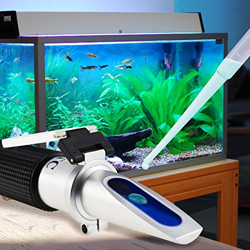 Optik Salzgehalt 0-10% Refraktometer mit ATC, Dual Scale (1.0 bis 1.070 Dichte / 0-100ppt) für Salz Meerwasser Aquarium, Marine-Industrie, mit LED-Licht und Pipetten – Bild 7