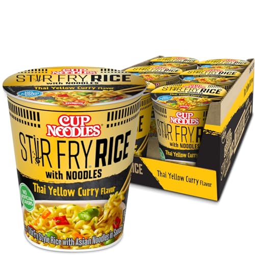 Nissin Cup Noodles Stir Fry Rice with Noodles, Thai Yellow Curry, 2.61 Ounce (Pack of 6)