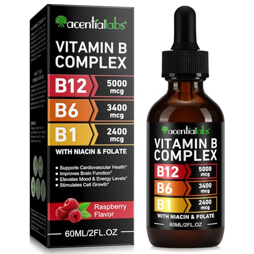Vitamin B12 Liquid Drops with B6 Sublingual Methylcobalamin B12 Supplement High Strength B Complex Energy Metabolism & Daily Wellness SupportRaspberry Flavor
