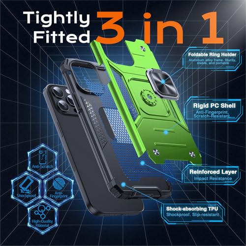 Image of Anqrp Heavy Duty Case for iPhone 15 Pro Case with Enhanced Ring Holder Grip Stand, Military Grade Shockproof Rugged Drop Protective Silicone Hard Slim iPhone 15 Pro Phone Case Cover,Spring Grass