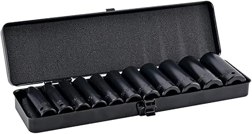 AEROPRO Tools Juego de llaves de vaso de impacto profundo de 1/2", 11 piezas, 6 puntos, 3/8 a 1 pulgada, acero Cr-V