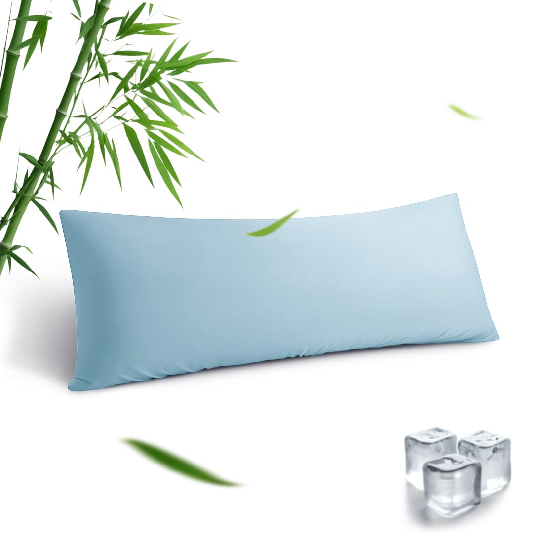 Body Pillowcase, Cooling Viscose from Bamboo Pillow Cover with Zipper Closure, Soft Moisture-Wicking for Hot Sleepers, Hair and Skin-Friendly, Aqua Blue, 1 Pack