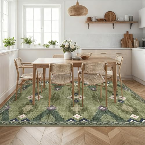 Tapete verde mid century 5x7 lavado a máquina miniatura 2