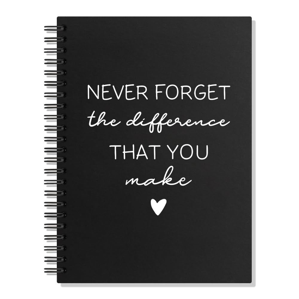 Juoqg Never Forget The Difference That You Make Hardcover Spiral Blank 160 Page Notebook, Appreciation Gift for Teacher Friend Colleague, Retirement Going Away Gifts for Boss Leader Supervisor Mentor
