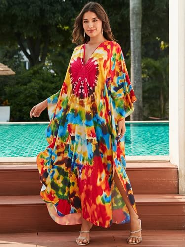 Image of sunforyou Kaftan Dresses for Women Stylish Caftans Plus Size Beach Cover up Soft Loungewear
