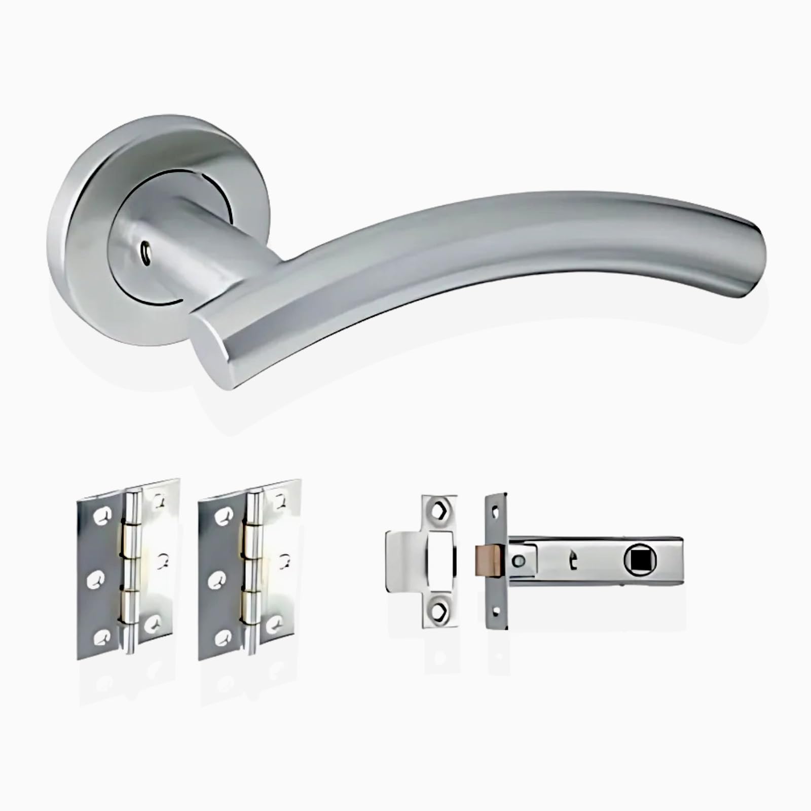 HANDLESTORE Silver Door Handle Set – Modern Arched T-Bar Internal Door Handles with Latch & Hinges – Interior Door Handle Lock for Kitchen & Home Doors
