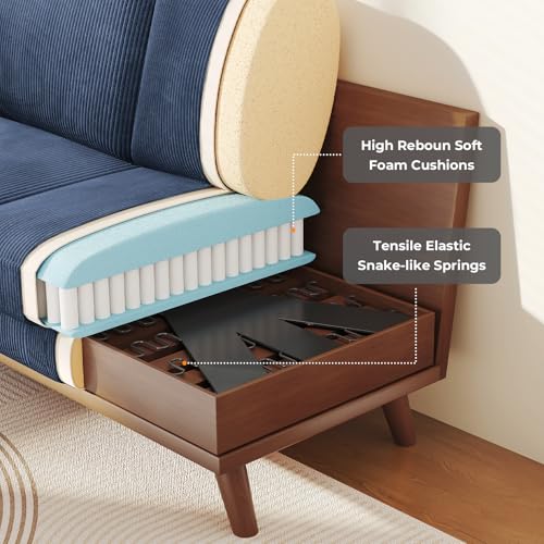 Image of Vesgantti 68 inch Loveseat Sofa Dark Blue, Comfy Corduroy Couch with Spring Cushion and Solid Wood, Modern Extra Deep Seat for Bedroom, Living Room, Office