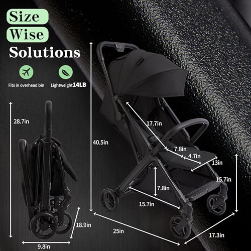 Image of COOL KIDS Baby Stroller,Umbrella Stroller with Automatic Fold,Baby Strollers with Pop Out Sun Canopy,Baby Airplane Travel Essentials(Black)