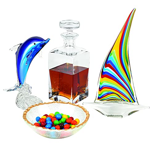 Badash Murano-Style Art Glass Rainbow Sailboat Figurine - 13" Tall Decorative & Handmade Mouth-Blown Sculpture Design - Home Decor & Gift Idea For Any Occasion #TOP1